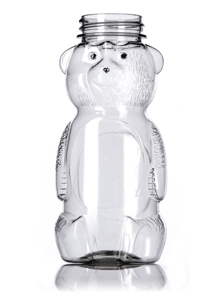 8 oz clear PET honey bear bottle (12 oz of honey) with 38-400 neck finish