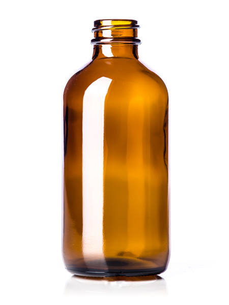 G043 : 8 Oz Amber Glass Boston Round Bottle With 28-400 Neck Finish ...